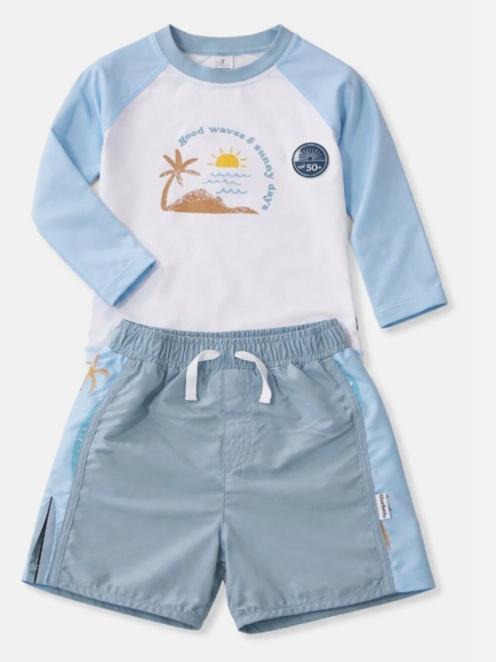 NEW NWT Gerber Boys Toddler Rash guard Swim Trunks Bathing Suit Set 5T 5 Toddler